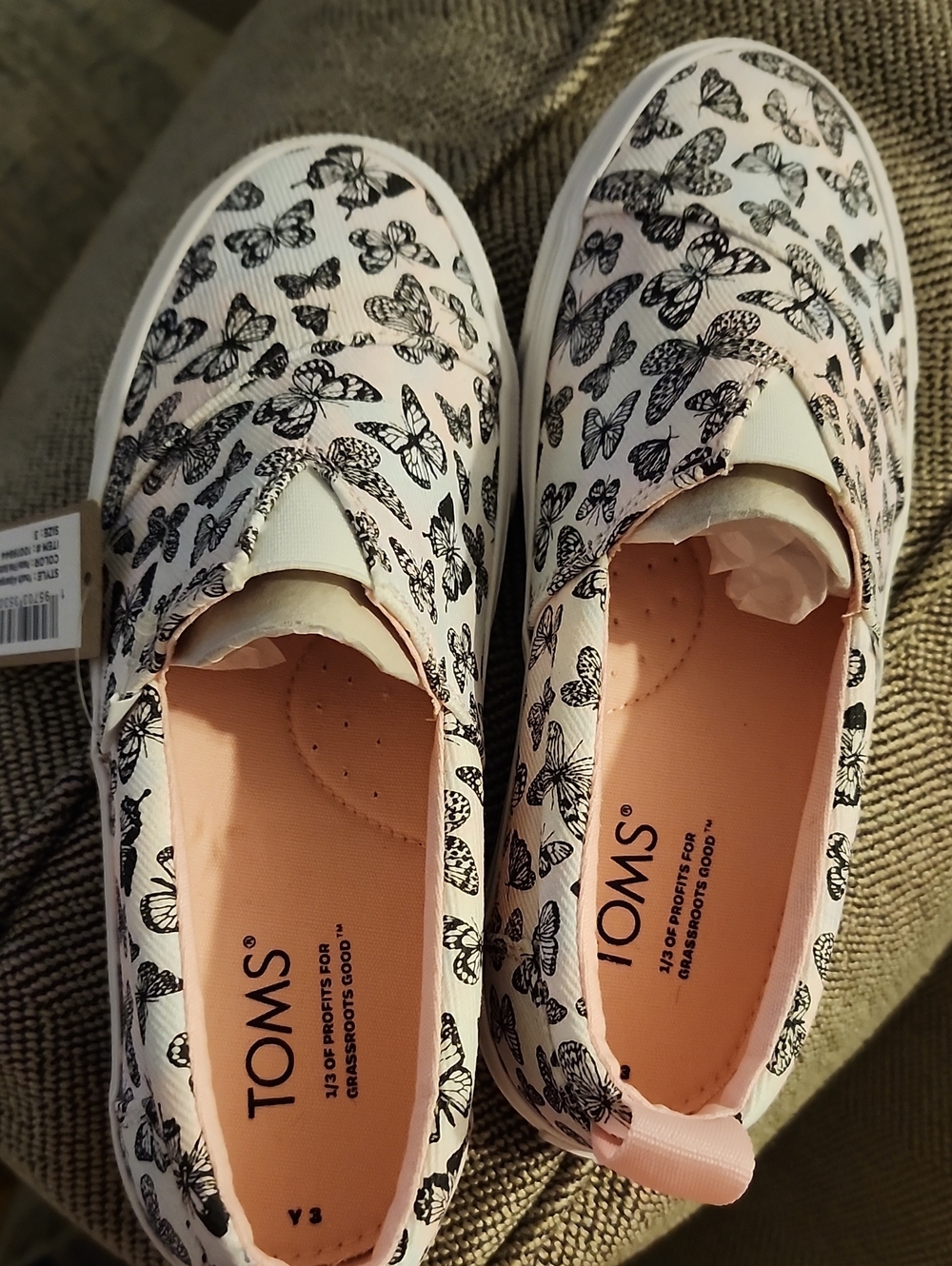 TOMS Pink Butterfly Print Slip-On Flats
